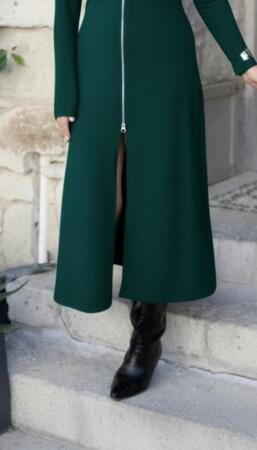 Kadın Uzun Kollu önden Fermuarlı Ithal Krep Elbise - 4