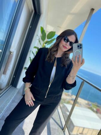 Kadın Uzun Kollu önden Fermuarlı Modal Ceket Ve Pantolon Ikili Takım - ANGELINO BuyukBedeniz