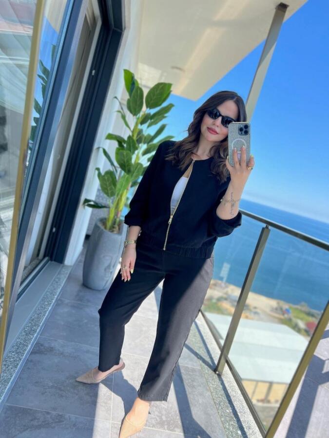 Kadın Uzun Kollu önden Fermuarlı Modal Ceket Ve Pantolon Ikili Takım - 2