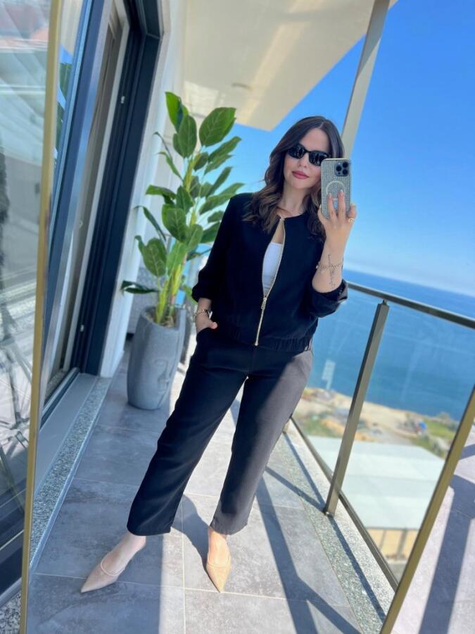 Kadın Uzun Kollu önden Fermuarlı Modal Ceket Ve Pantolon Ikili Takım - 5