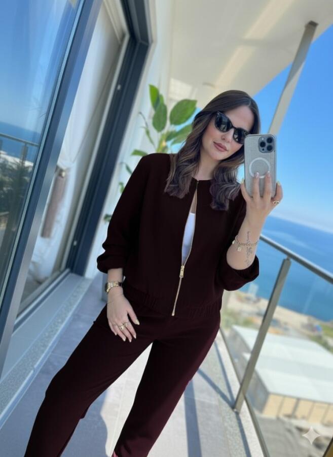 Kadın Uzun Kollu önden Fermuarlı Modal Ceket Ve Pantolon Ikili Takım - 1