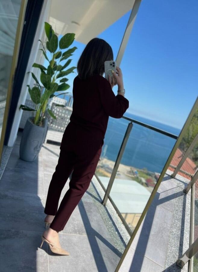 Kadın Uzun Kollu önden Fermuarlı Modal Ceket Ve Pantolon Ikili Takım - 4