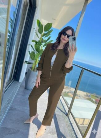 Kadın Uzun Kollu önden Fermuarlı Modal Ceket Ve Pantolon Ikili Takım - 3