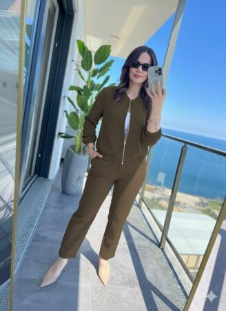 Kadın Uzun Kollu önden Fermuarlı Modal Ceket Ve Pantolon Ikili Takım - 4