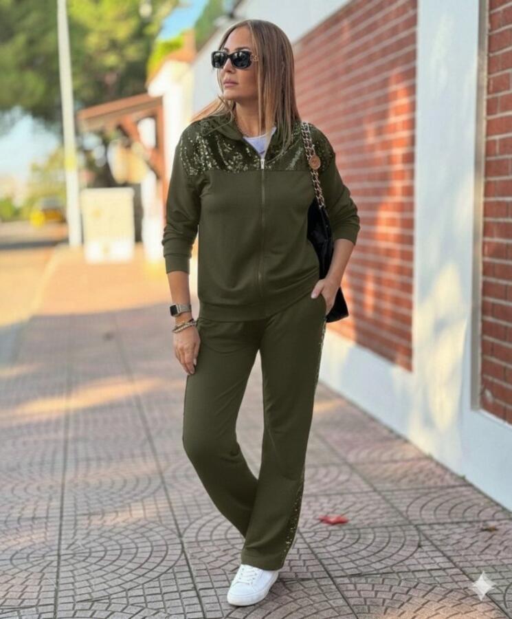 Kadın Uzun Kollu önden Fermuarlı Pul Payetli Alt üst Viskon Iki Iplik Takım - 2