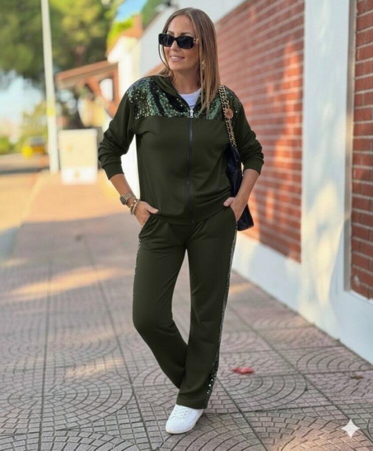 Kadın Uzun Kollu önden Fermuarlı Pul Payetli Alt üst Viskon Iki Iplik Takım - 3