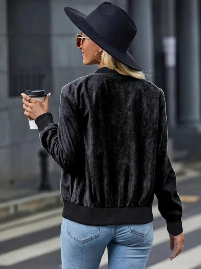 Kadın Uzun Kollu önden Fermuarlı Süet Ceket - 3