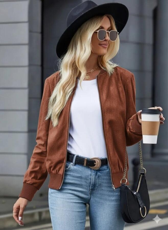 Kadın Uzun Kollu önden Fermuarlı Süet Ceket - 2