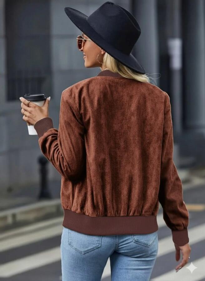 Kadın Uzun Kollu önden Fermuarlı Süet Ceket - 3