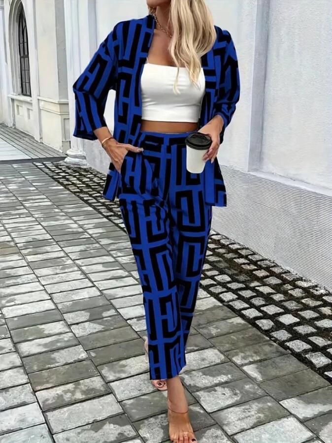 Kadın Uzun Kollu önü Açık Desenli Iki Iplik Ceket Ve Pantolon Ikili Takım - 3