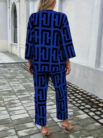 Kadın Uzun Kollu önü Açık Desenli Iki Iplik Ceket Ve Pantolon Ikili Takım - 4