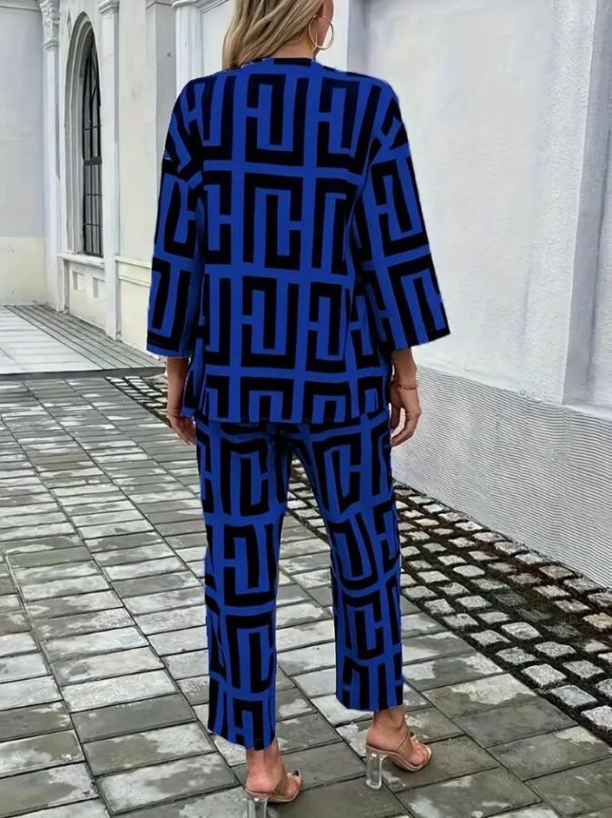 Kadın Uzun Kollu önü Açık Desenli Iki Iplik Ceket Ve Pantolon Ikili Takım - 4