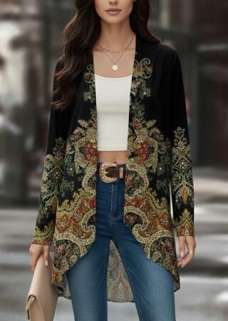 Kadın Uzun Kollu önü Açık Desenli şardonlu Dalgıç Ceket - ANGELINO BuyukBedeniz