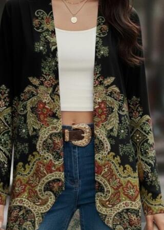 Kadın Uzun Kollu önü Açık Desenli şardonlu Dalgıç Ceket - ANGELINO BuyukBedeniz (1)