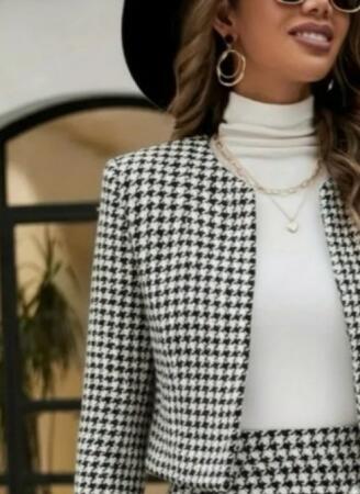 Kadın Uzun Kollu önü Açık Dokuma Ceket Ve Mini Etek Ikili Takım - ANGELINO BuyukBedeniz (1)