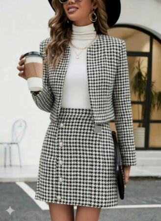 Kadın Uzun Kollu önü Açık Dokuma Ceket Ve Mini Etek Ikili Takım - 4