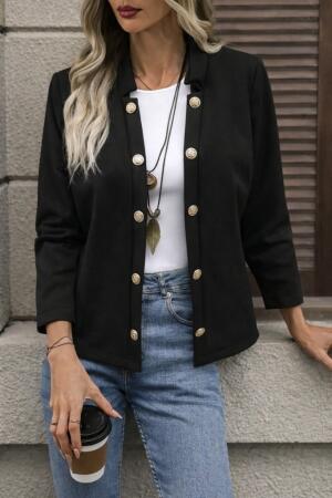 Kadın Uzun Kollu önü Açık Düğmeli Scuba Dalgıç Ceket - ANGELINO BuyukBedeniz