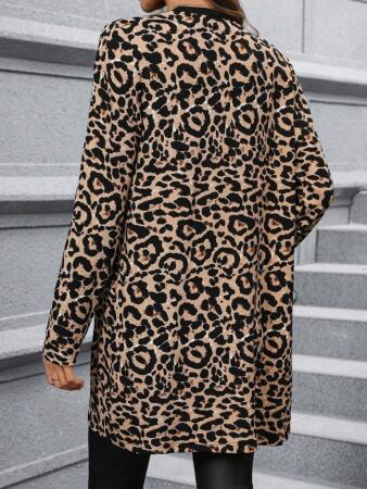 Kadın Uzun Kollu önü Açık Leopar Desenli Modal Ceket - 3
