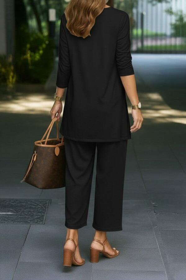 Kadın Uzun Kollu önü Açık Modal Ceket Kolsuz Viskon Iki Iplik Bluz Ve Pantolon üçlü Takım - 2