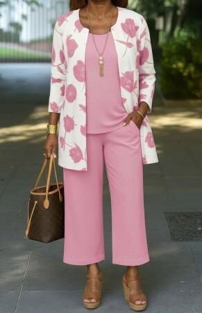 Kadın Uzun Kollu önü Açık Modal Ceket Kolsuz Viskon Iki Iplik Bluz Ve Pantolon üçlü Takım - ANGELINO BuyukBedeniz