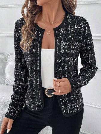 Kadın Uzun Kollu önü Açık şanel Kısa Ceket - ANGELINO BuyukBedeniz