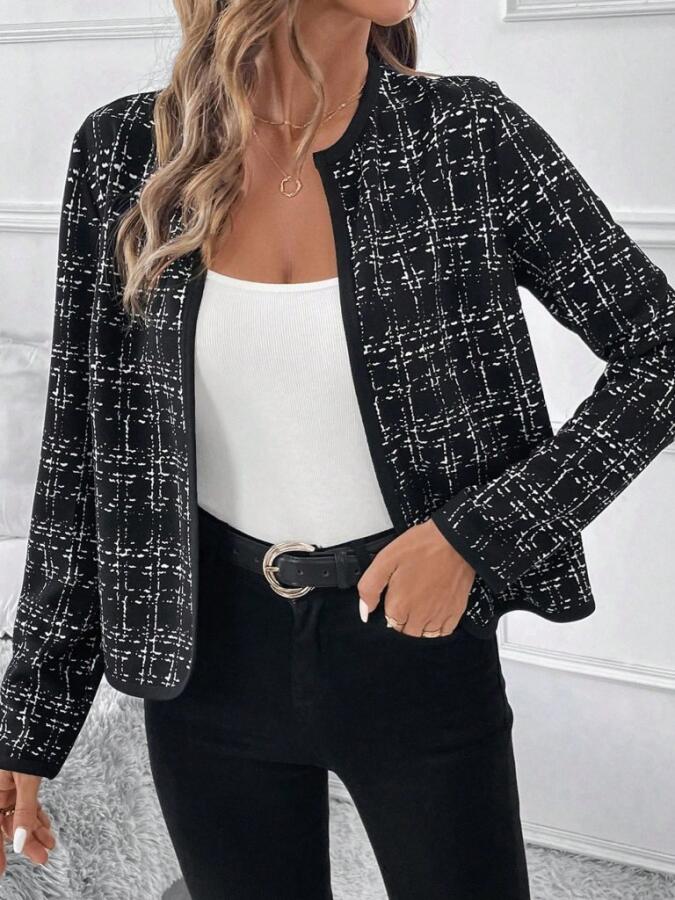 Kadın Uzun Kollu önü Açık şanel Kısa Ceket - 4