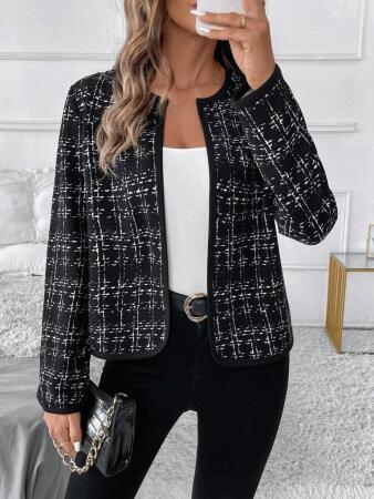 Kadın Uzun Kollu önü Açık şanel Kısa Ceket - 6