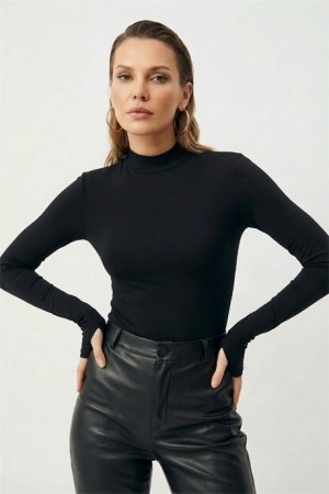 Kadın Uzun Kollu Parmak Detaylı Body 3'lü Paket Siyah - 5