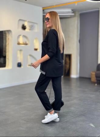 Kadın Uzun Kollu Ribana Ve Fermuar Detay Bluz Ve Yüksel Bel Pantolon 2li Takım - 5