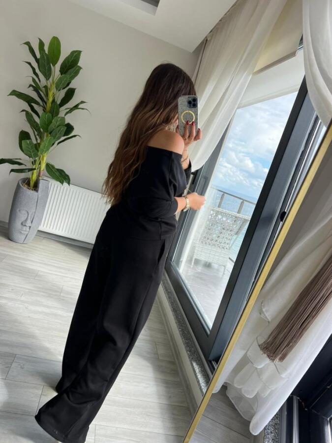 Kadın Uzun Kollu Tek Omuzdan Açık Modal Bluz Ve Pantolon Ikili Takım - 4