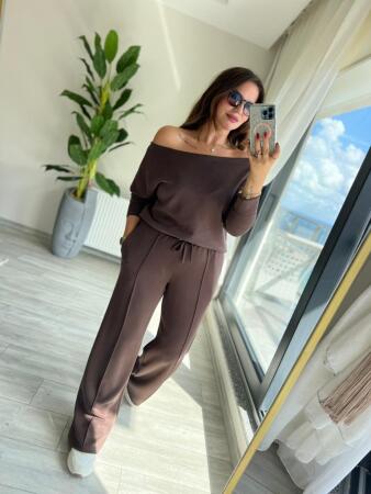 Kadın Uzun Kollu Tek Omuzdan Açık Modal Bluz Ve Pantolon Ikili Takım - 5
