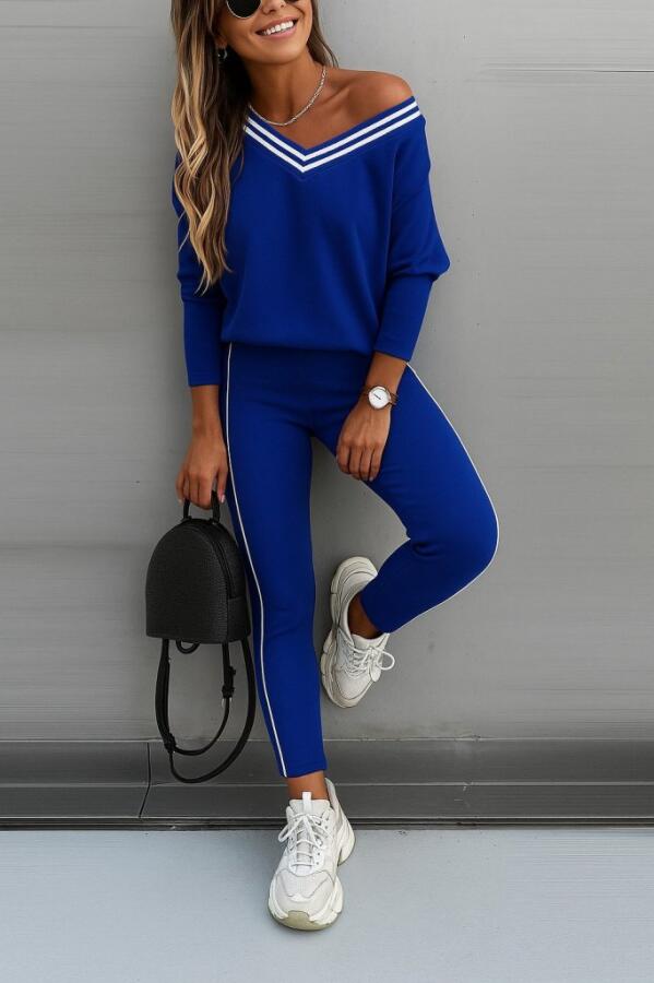 Kadın Uzun Kollu Tek Omuzu Açık Detaylı Viskon Iki Iplik Bluz Ve Pantolon Ikili Takım - 1