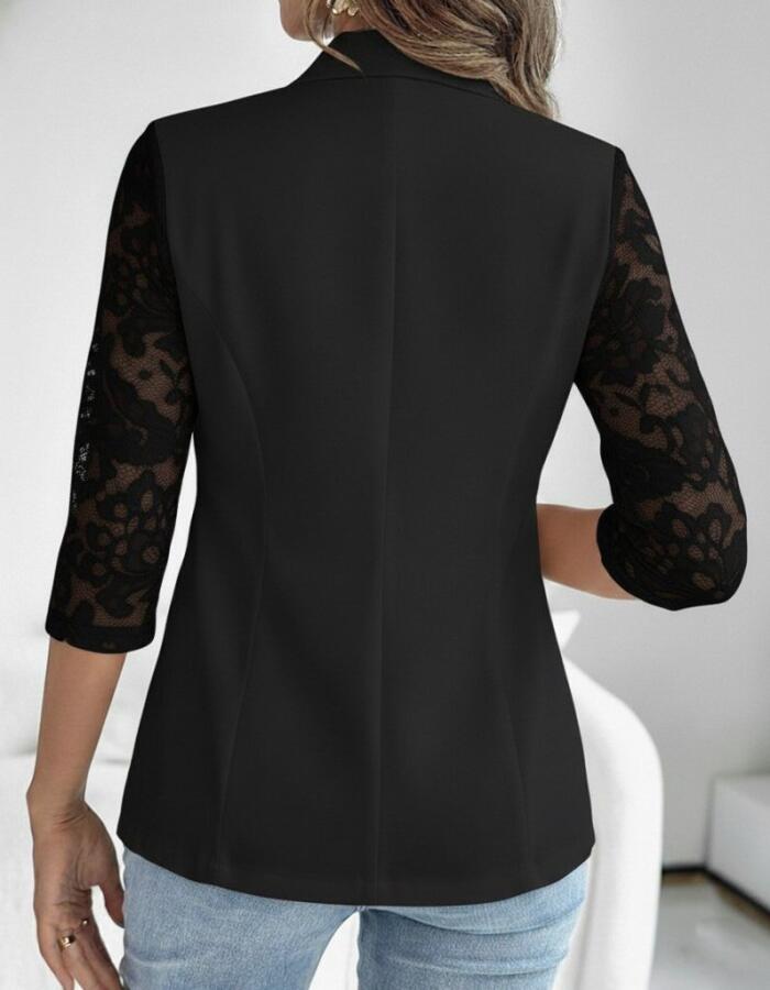 Kadın Uzun Kollu Truvakar Kol önden Düğmeli Cepli Dantelli Atlas Ceket - 2