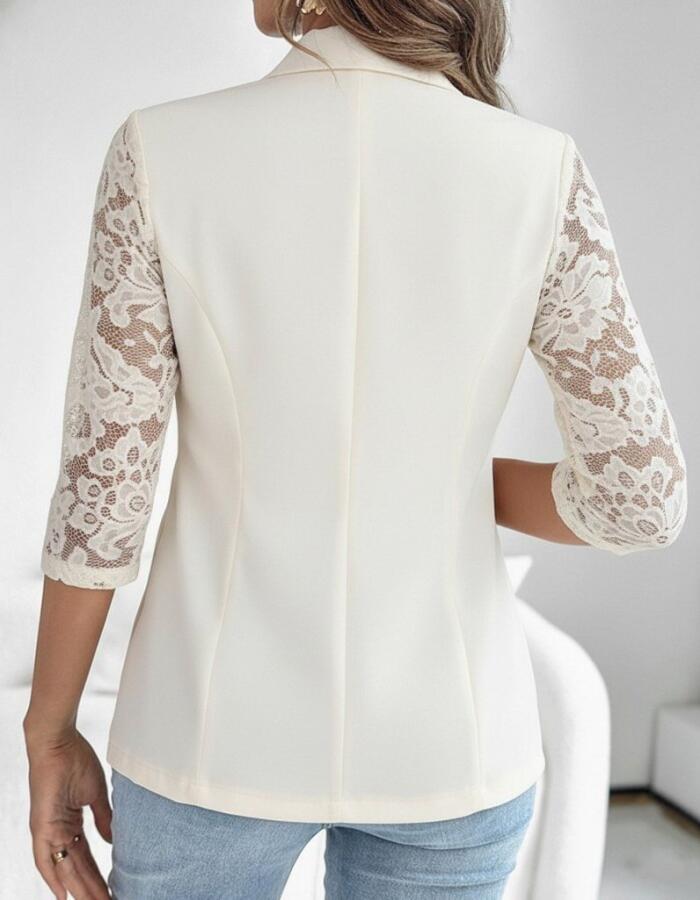 Kadın Uzun Kollu Truvakar Kol önden Düğmeli Cepli Dantelli Atlas Ceket - 2