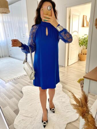 Kadın Uzun Kollu Tül Detay Sandy Mini Boy Elbise - ANGELINO BuyukBedeniz