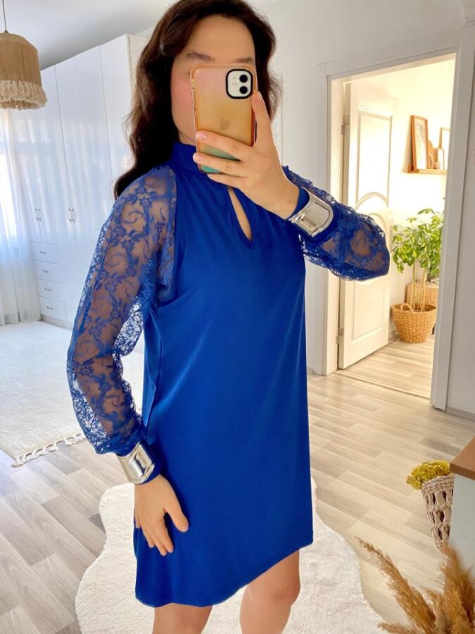 Kadın Uzun Kollu Tül Detay Sandy Mini Boy Elbise - 2