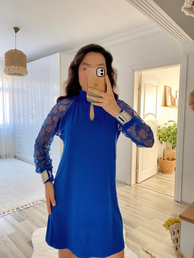 Kadın Uzun Kollu Tül Detay Sandy Mini Boy Elbise - 3