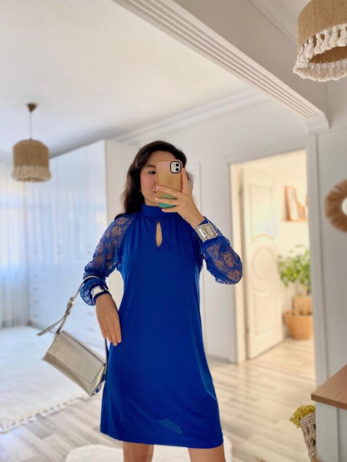 Kadın Uzun Kollu Tül Detay Sandy Mini Boy Elbise - 4