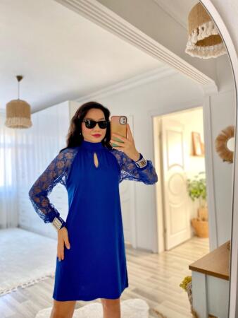 Kadın Uzun Kollu Tül Detay Sandy Mini Boy Elbise - 6