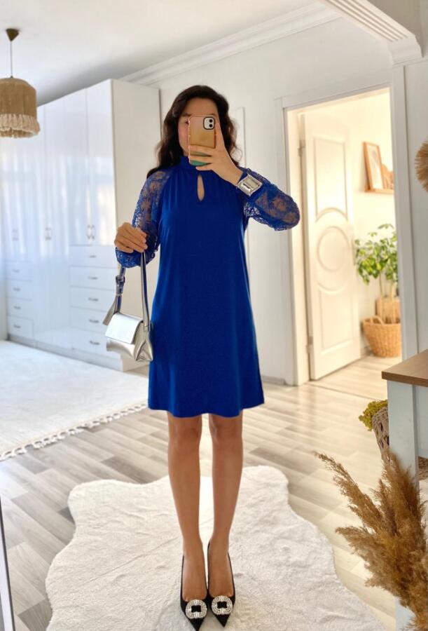 Kadın Uzun Kollu Tül Detay Sandy Mini Boy Elbise - 7