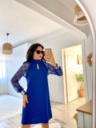 Kadın Uzun Kollu Tül Detay Sandy Mini Boy Elbise - 8