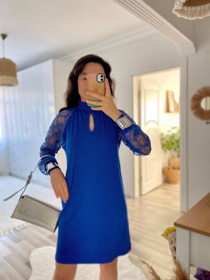 Kadın Uzun Kollu Tül Detay Sandy Mini Boy Elbise - 9