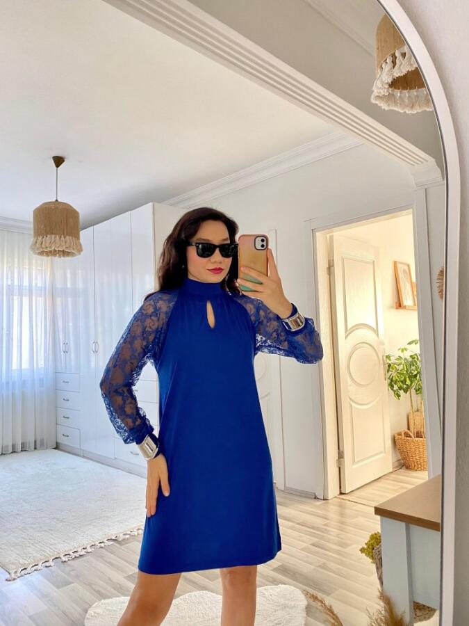 Kadın Uzun Kollu Tül Detay Sandy Mini Boy Elbise - 10