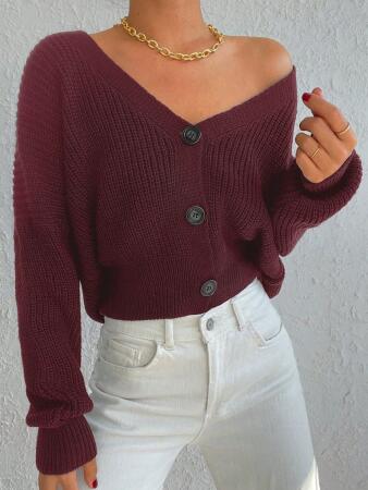 Kadın Uzun Kollu üç Düğmeli Triko Hırka - ANGELINO BuyukBedeniz (1)