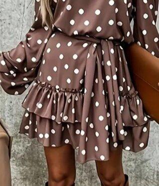 Kadın Uzun Kollu V Yakalı Belden Kuşaklı Puantiyeli Mini Modal Elbise - 3