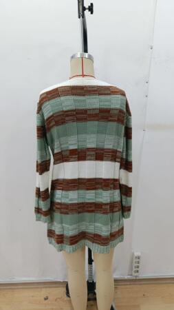 Kadın Uzun Kollu V Yakalı çizgili çok Renkli Triko Mini Elbise - 7