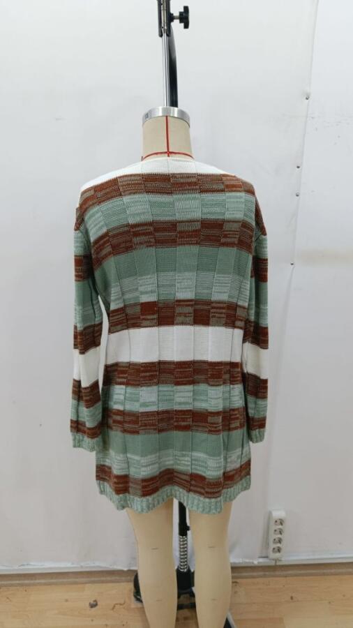 Kadın Uzun Kollu V Yakalı çizgili çok Renkli Triko Mini Elbise - 7