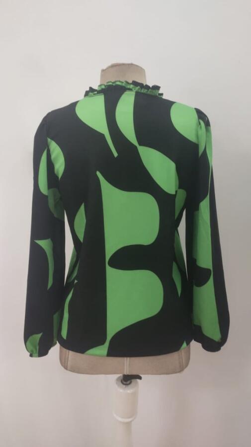 Kadın Uzun Kollu V Yakalı Desenli Modal Bluz - 7