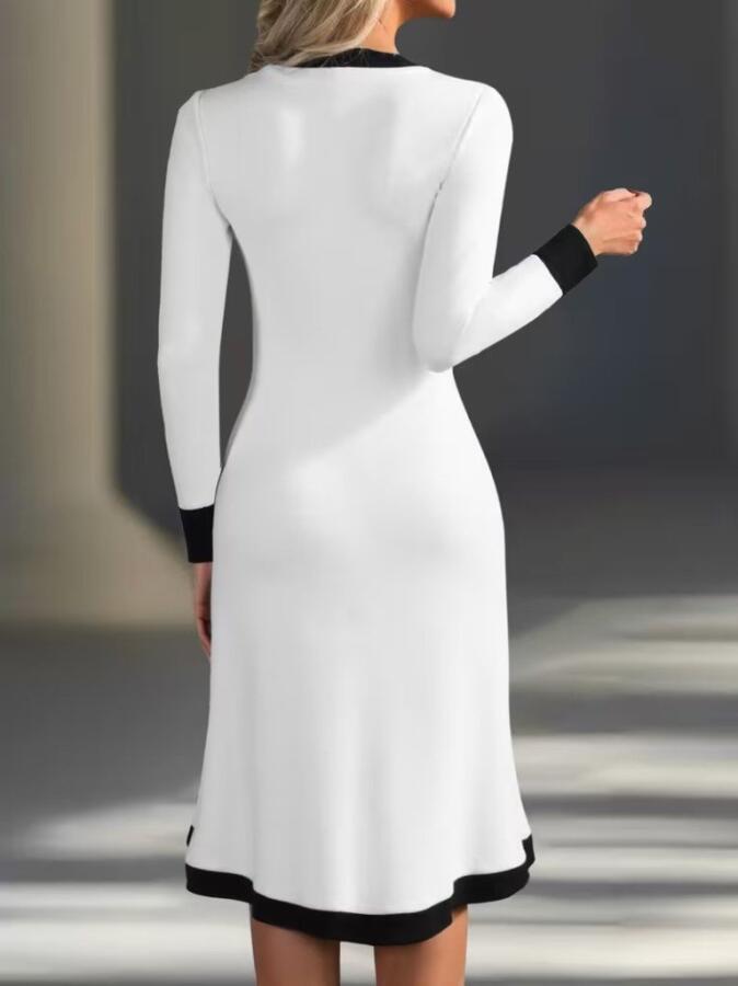 Kadın Uzun Kollu V Yakalı Düğmeli Midi Modal Elbise - 3