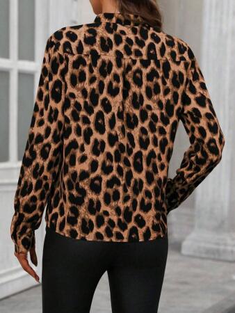 Kadın Uzun Kollu V Yakalı Leopar Desenli Modal Bluz - 3